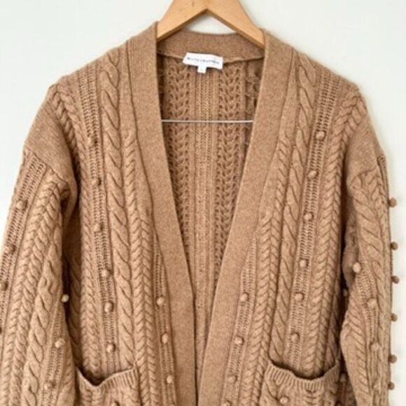 White + Warren Camel Brown Wool Blend Chunky Knit Cardigan Sweater Womens L - Picture 3 of 10